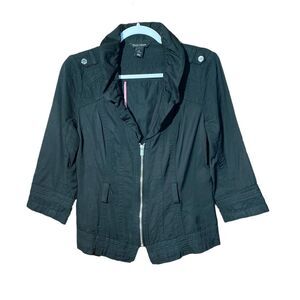 White House Black Market Jacket/Blazer Black Full Zip 3/4 Sleeve Women's Size 4